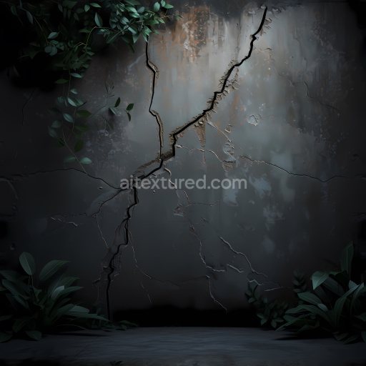 Seamless 3D Cracked & Hole PBR Texture of Dark Gray Aged Plaster Wall with Jagged Cracks