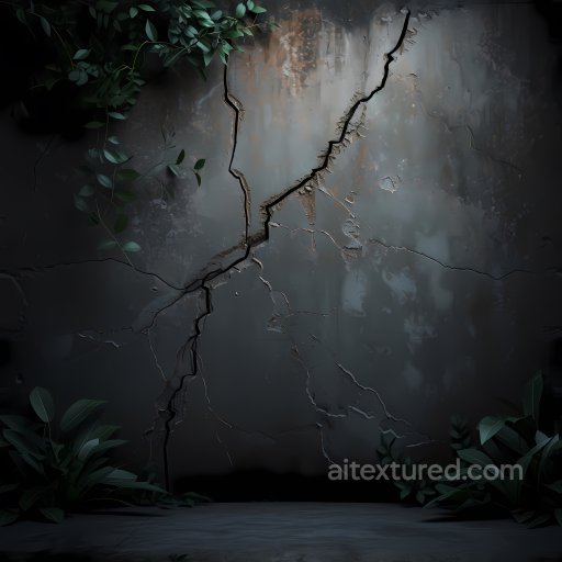Cracked & Hole PBR Texture of Dark Gray Aged Plaster Wall with Jagged Cracks seamless Cracked & Holes PBR texture
