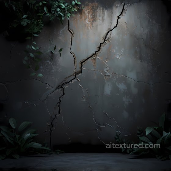 Cracked & Hole PBR Texture of Dark Gray Aged Plaster Wall with Jagged Cracks Cracked & Holes texture preview