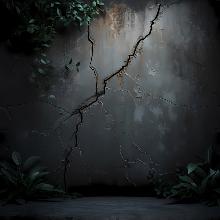 Cracked & Hole of Dark Gray Aged Plaster Wall with Jagged Cracks seamless PBR texture preview