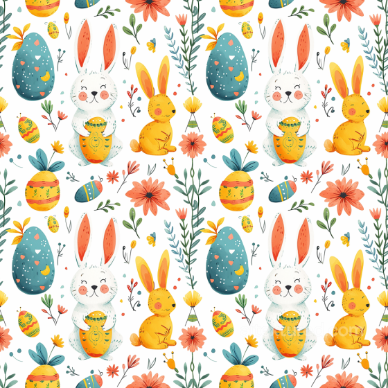 With Playful Easter Bunnies, Eggs, And Spring Florals All Easter Digital paper texture preview