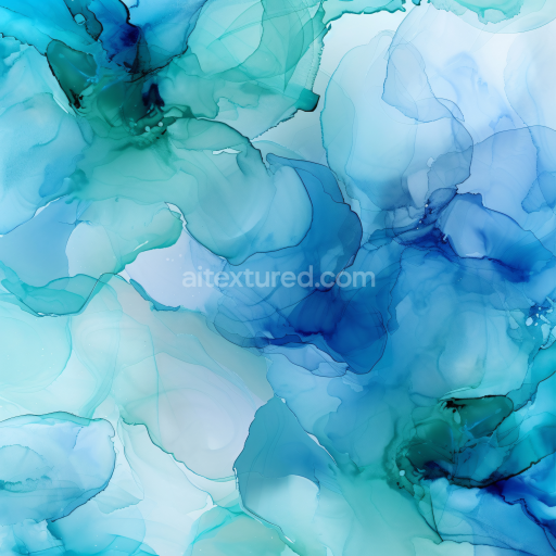 Seamless 3D Alcohol Ink PBR Texture Featuring Blue and Green Fluid Waves with Soft Translucent Layers