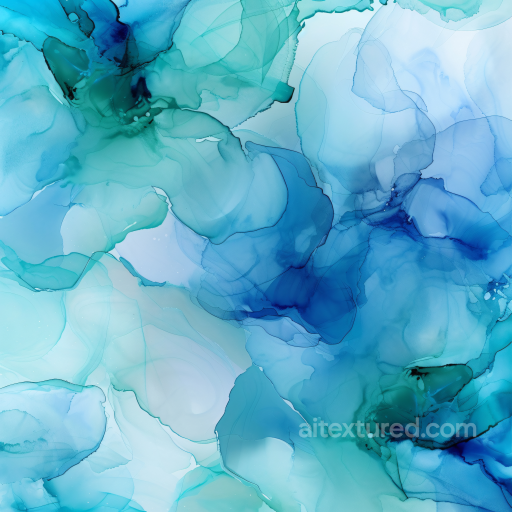 Alcohol Ink PBR Texture Featuring Blue and Green Fluid Waves with Soft Translucent Layers seamless Alcohol ink PBR texture