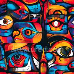 seamless Seamless 3D PBR Graffiti Texture Featuring Vibrant Eyes and Abstract Urban Shapes texture 8k free download PBR
