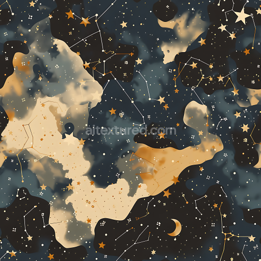 Seamless 3D constellation camouflage PBR texture with starry night cosmic pattern