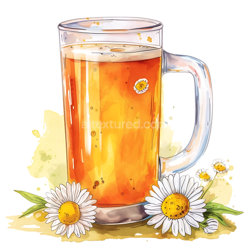 Chamomile Tea Glass with Flower Illustration for Breakfast Design