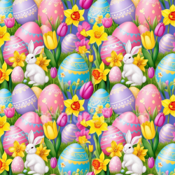 seamless Seamless 3D PBR Texture Featuring Vibrant Easter Eggs, Bunnies & Spring Flowers texture 8k free download PBR