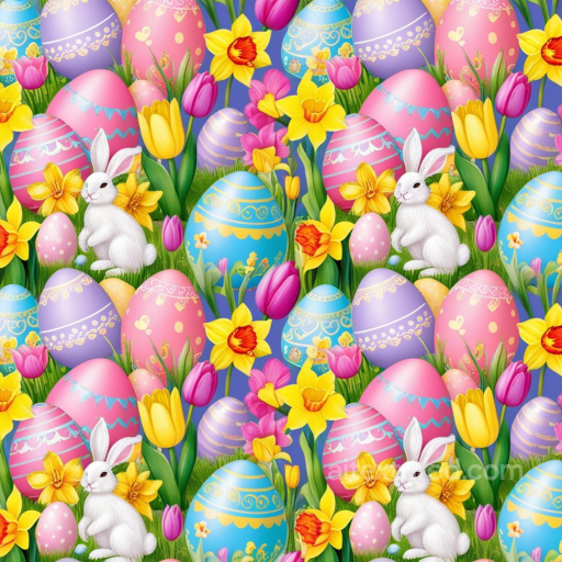 Featuring Vibrant Easter Eggs, Bunnies & Spring Flowers seamless All Easter Digital paper PBR texture