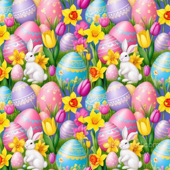 Featuring Vibrant Easter Eggs, Bunnies & Spring Flowers All Easter Digital paper texture preview