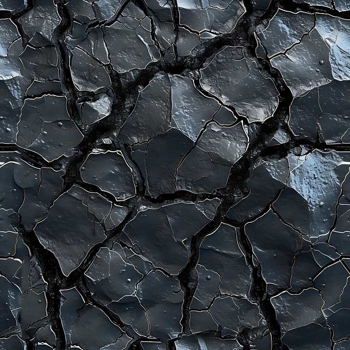 Cracked Dark Painted Surface with Jagged Fractures seamless PBR texture preview