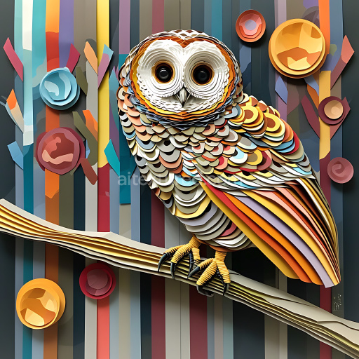 Seamless 3D PBR Texture Featuring Barred Owl Feathers with Origami Paper Art Style