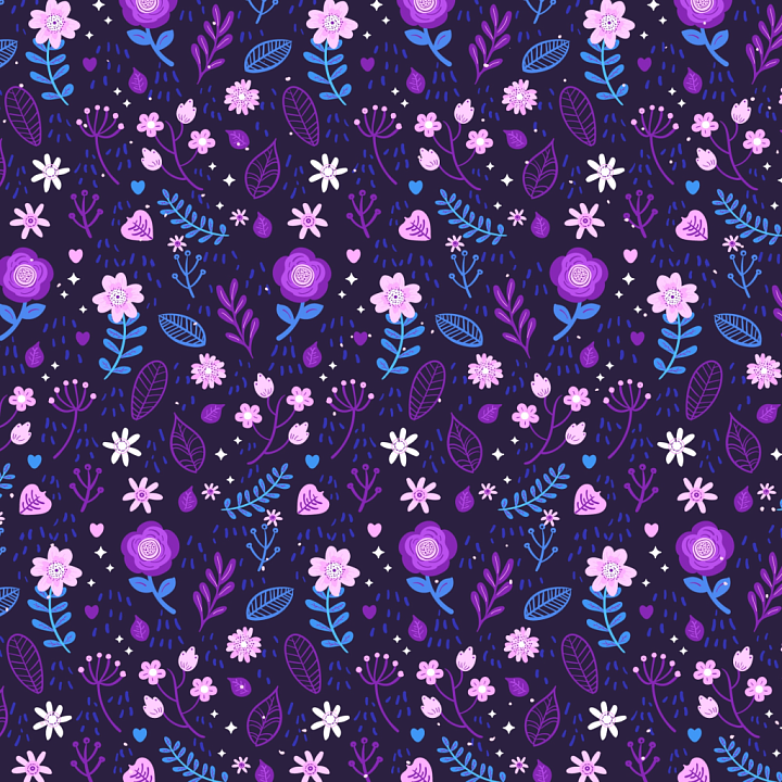 Purple Flower Pattern Fabric with Floral Design seamless PBR texture preview