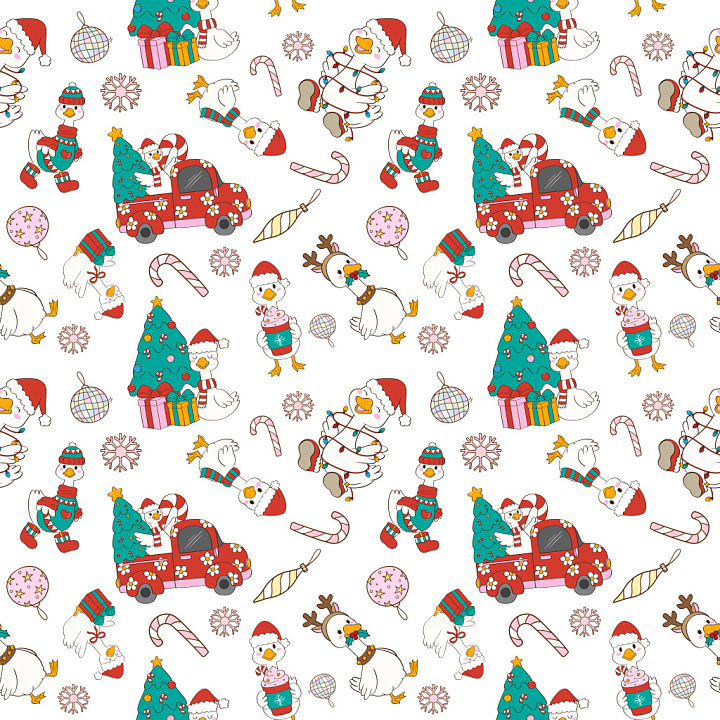 Pattern with Whimsical Christmas Holiday Motifs on White seamless PBR texture preview