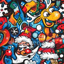 seamless Seamless 3D PBR Texture of Colorful Festive Christmas Graffiti Mural texture 8k free download PBR