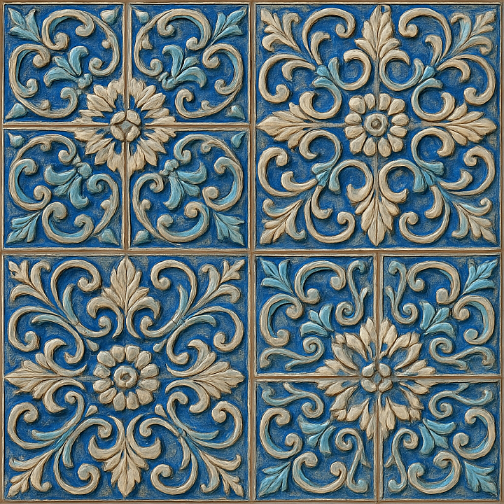 Ornate Glazed Ceramic Tile seamless PBR texture preview