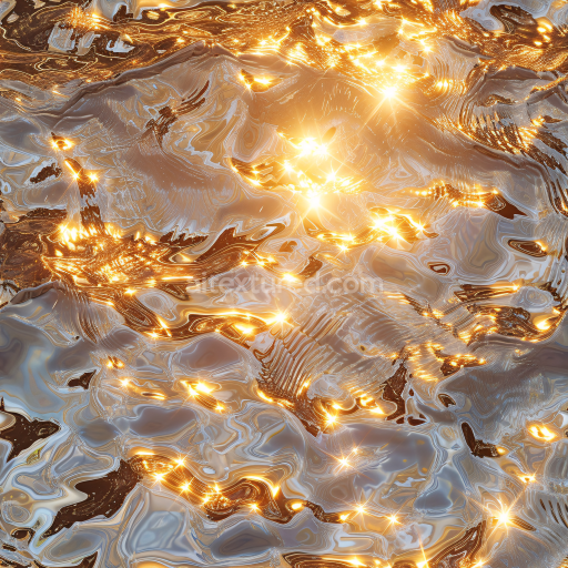 Seamless 3D Water PBR Texture Featuring Radiant Golden Light Reflections and Subtle Ripples