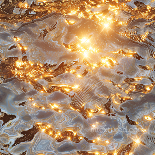 Water PBR Texture Featuring Radiant Golden Light Reflections and Subtle Ripples seamless Water PBR texture