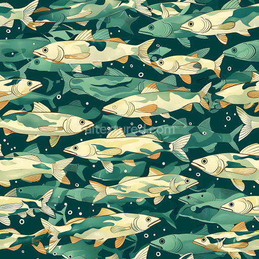 Seamless 3D aquatic fish camouflage PBR texture with illustrated marine pattern