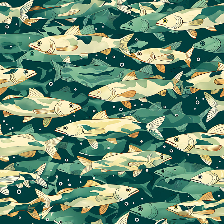 Aquatic Fish Camouflage With Illustrated Marine Pattern seamless PBR texture preview