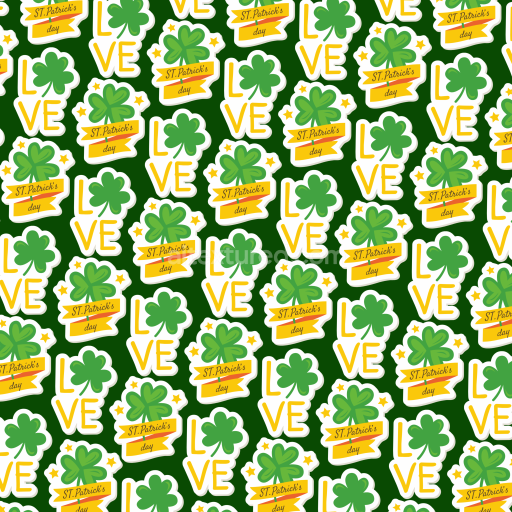 Seamless 3D PBR Texture with Green Shamrocks and St Patrick Lettering