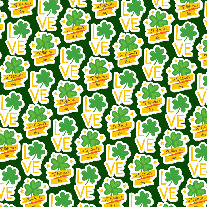with Green Shamrocks and St Patrick Lettering seamless PBR texture preview