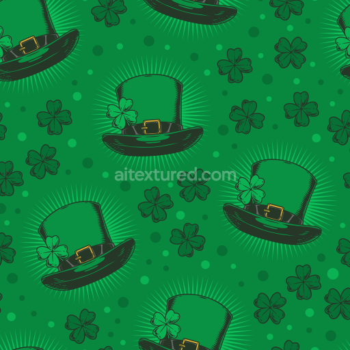 Seamless 3D PBR Texture of Green St Patrick’s Hat and Shamrocks Pattern