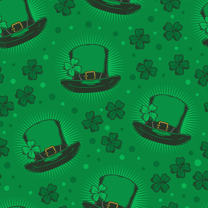 St Patrick Digital Paper Bundle of Green St Patrick’s Hat and Shamrocks… seamless PBR texture preview