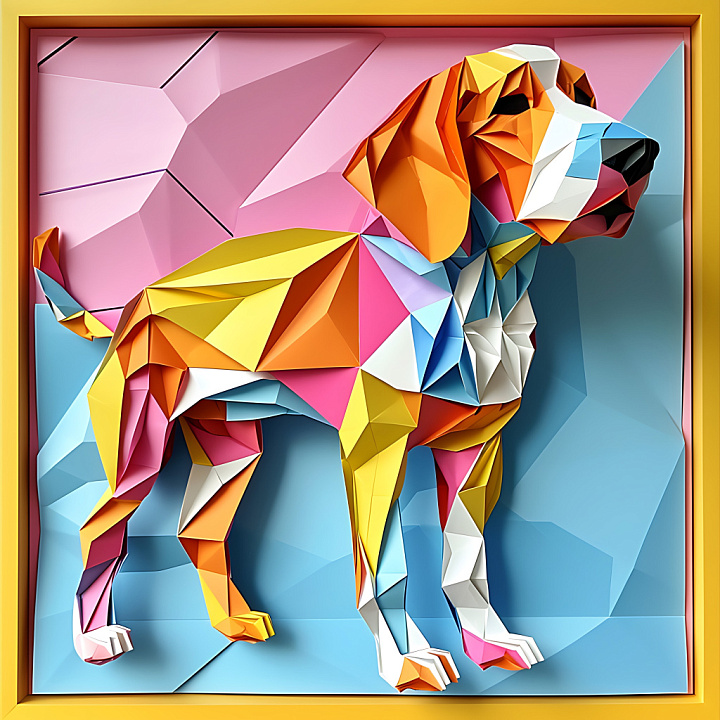 Animal of Origami-Style Geometric Bloodhound in Vibrant Colors seamless PBR texture preview