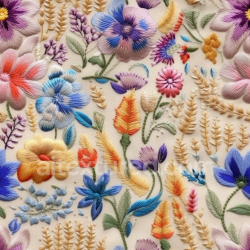 seamless Seamless 3D PBR Embroidered Floral Fabric Texture with Multicolor Thread Detailing texture 8k free download PBR