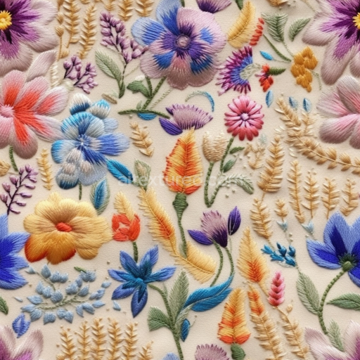 Seamless 3D PBR Embroidered Floral Fabric Texture with Multicolor Thread Detailing