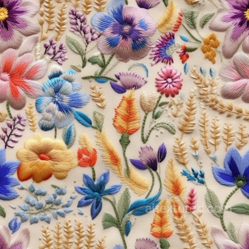 Embroidered Floral Fabric Texture with Multicolor Thread Detailing seamless Embroidered floral PBR texture