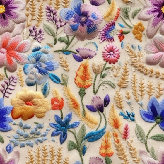 Embroidered Floral Fabric Texture with Multicolor Thread Detailing Embroidered floral texture preview