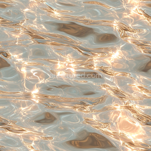 Seamless 3D Water PBR Texture Featuring Sunlit Shimmering Surface with Warm Golden Highlights