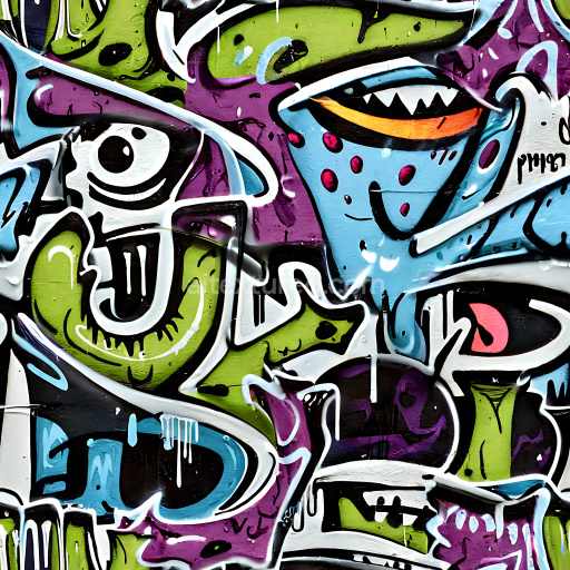 Seamless 3D PBR Graffiti Texture Featuring Vibrant Urban Street Art with Dripping Paint Effects