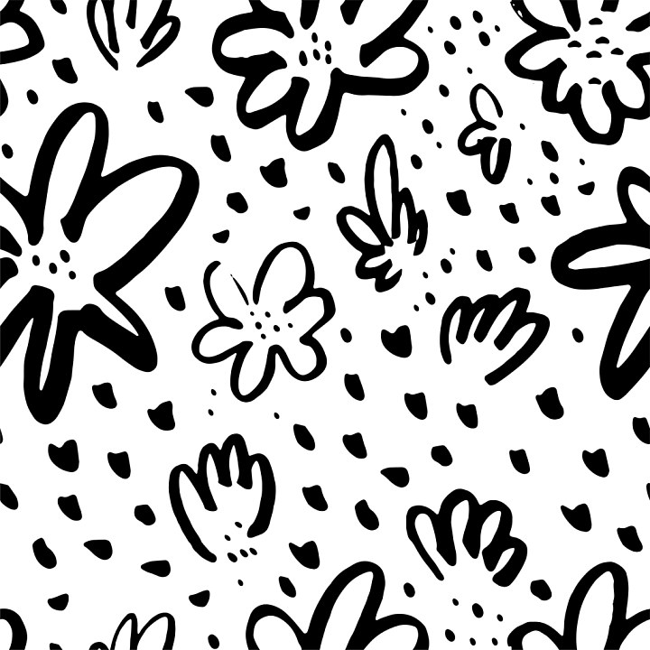 with Abstract Black Floral Pattern on White seamless PBR texture preview