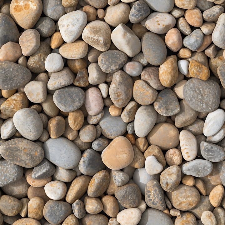 Stone Pebbles with Smooth Rounded Shapes and Earthy Tones seamless PBR texture preview