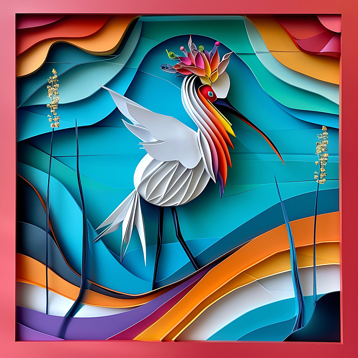 Featuring Origami Style Avocet Bird with Vibrant Multicolor Layers seamless PBR texture preview