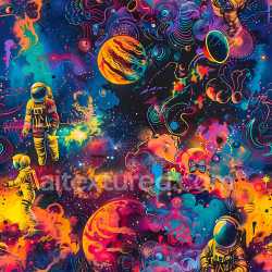 seamless Seamless 3D PBR Texture Featuring Vibrant Cosmic Graffiti with Astronauts and Planets texture 8k free download PBR