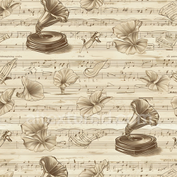 seamless Seamless 3D PBR Texture Featuring Vintage Music Sheets and Gramophones texture 8k free download PBR