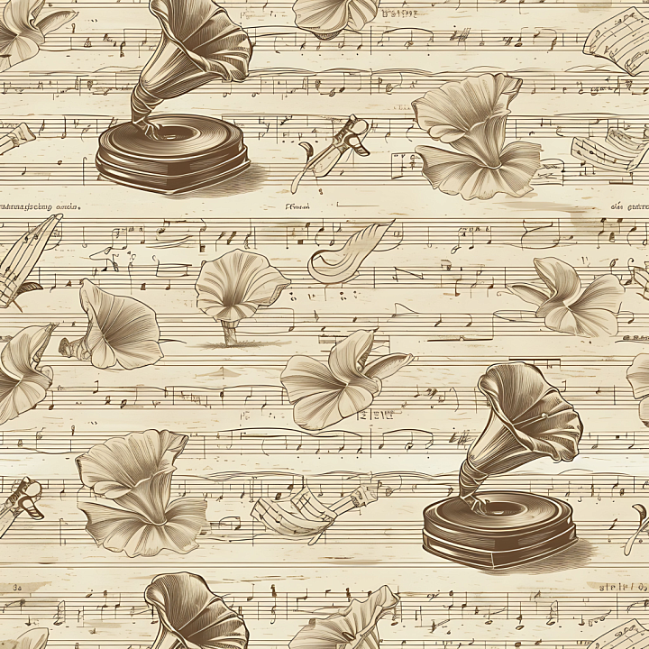 Featuring Vintage Music Sheets and Gramophones seamless PBR texture preview