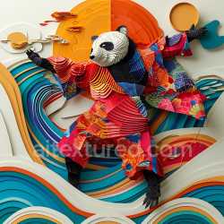 seamless Seamless 3D PBR Texture Featuring Colorful Layered Panda Fur and Origami Style texture 8k free download PBR