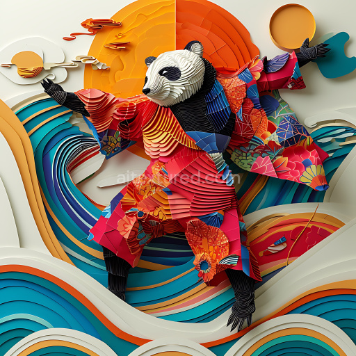 Seamless 3D PBR Texture Featuring Colorful Layered Panda Fur and Origami Style