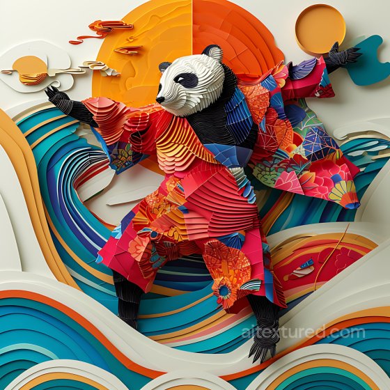 Featuring Colorful Layered Panda Fur and Origami Style Animal texture preview