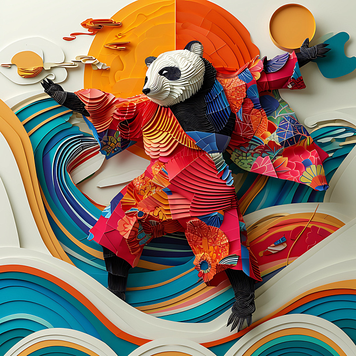 Featuring Colorful Layered Panda Fur and Origami Style seamless PBR texture preview
