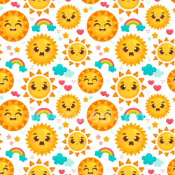 seamless Seamless 3D PBR texture with colorful happy sun faces and rainbow icons texture 8k free download PBR