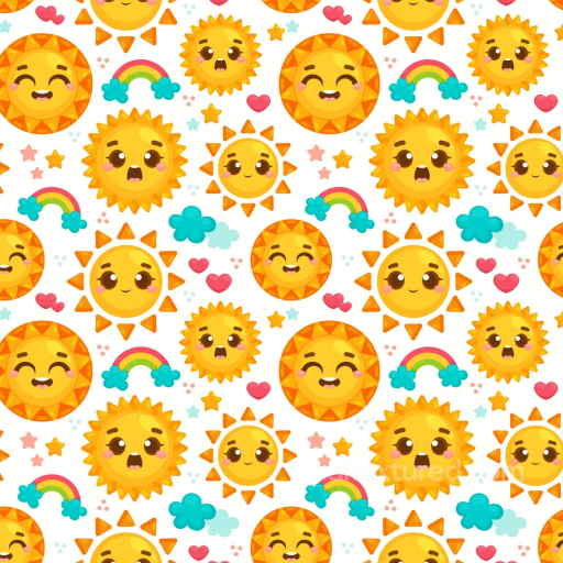 With Colorful Happy Sun Faces And Rainbow Icons seamless Happy Face pattern PBR texture