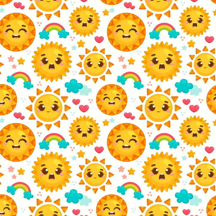 With Colorful Happy Sun Faces And Rainbow Icons seamless PBR texture preview
