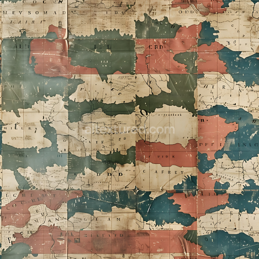 Seamless 3D Vintage Map Camouflage PBR Texture with Distressed Painted Metal Effect