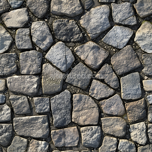 Seamless 3D Worn Stone Pavement PBR Texture with Cracks and Mossy Details