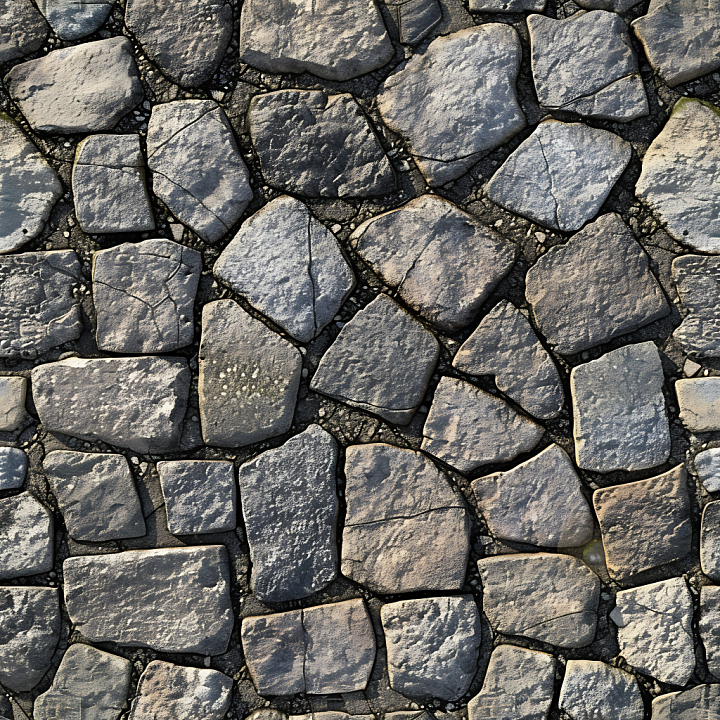 Worn Stone Pavement with Cracks and Mossy Details Asphalt seamless PBR texture preview